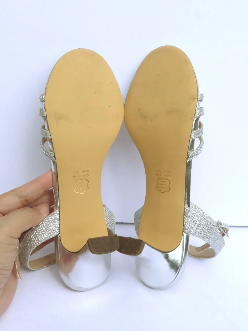 Nina New York silver rhinestone glitter strappy ankle strap heels size 8.5
